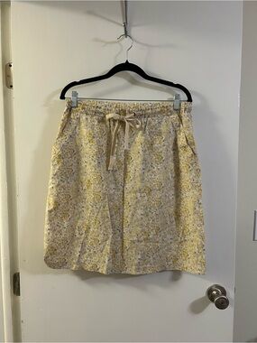 Vintage Eddie Bauer Yellow Floral Drawstring Mini Skirt